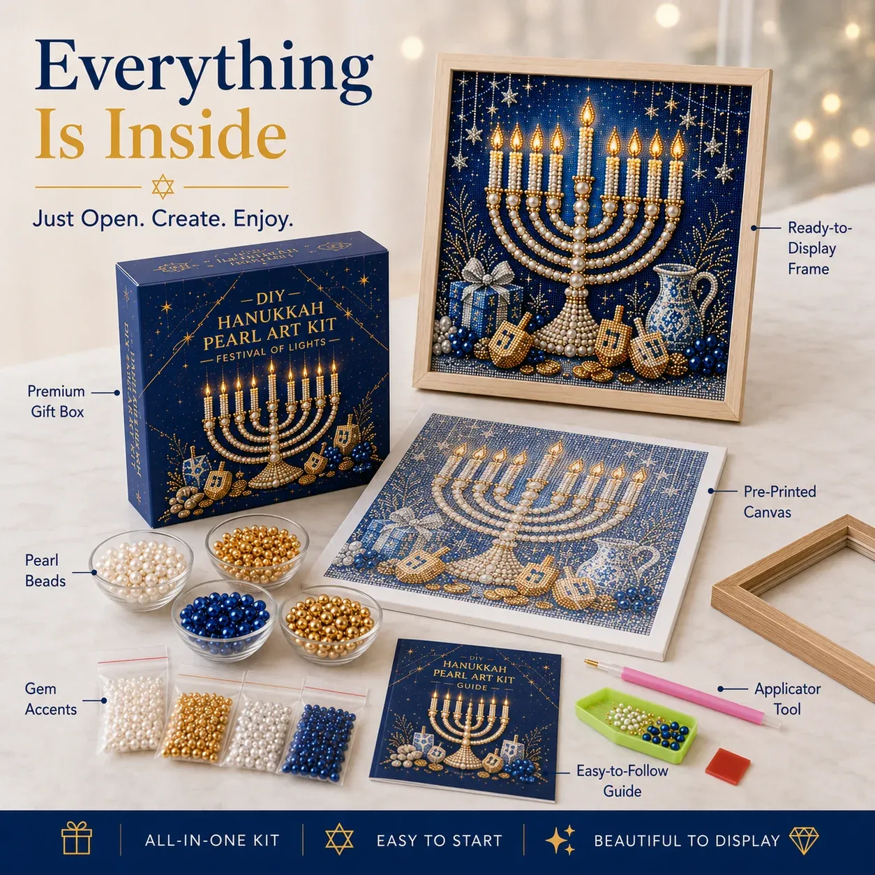 Finished DIY Hanukkah pearl artwork