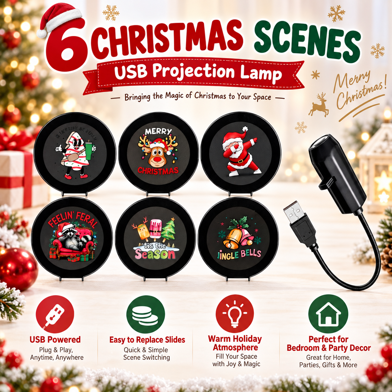 🎄🌟 Christmas Projection Night Light-Plug & Play HD Christmas Projector🎅