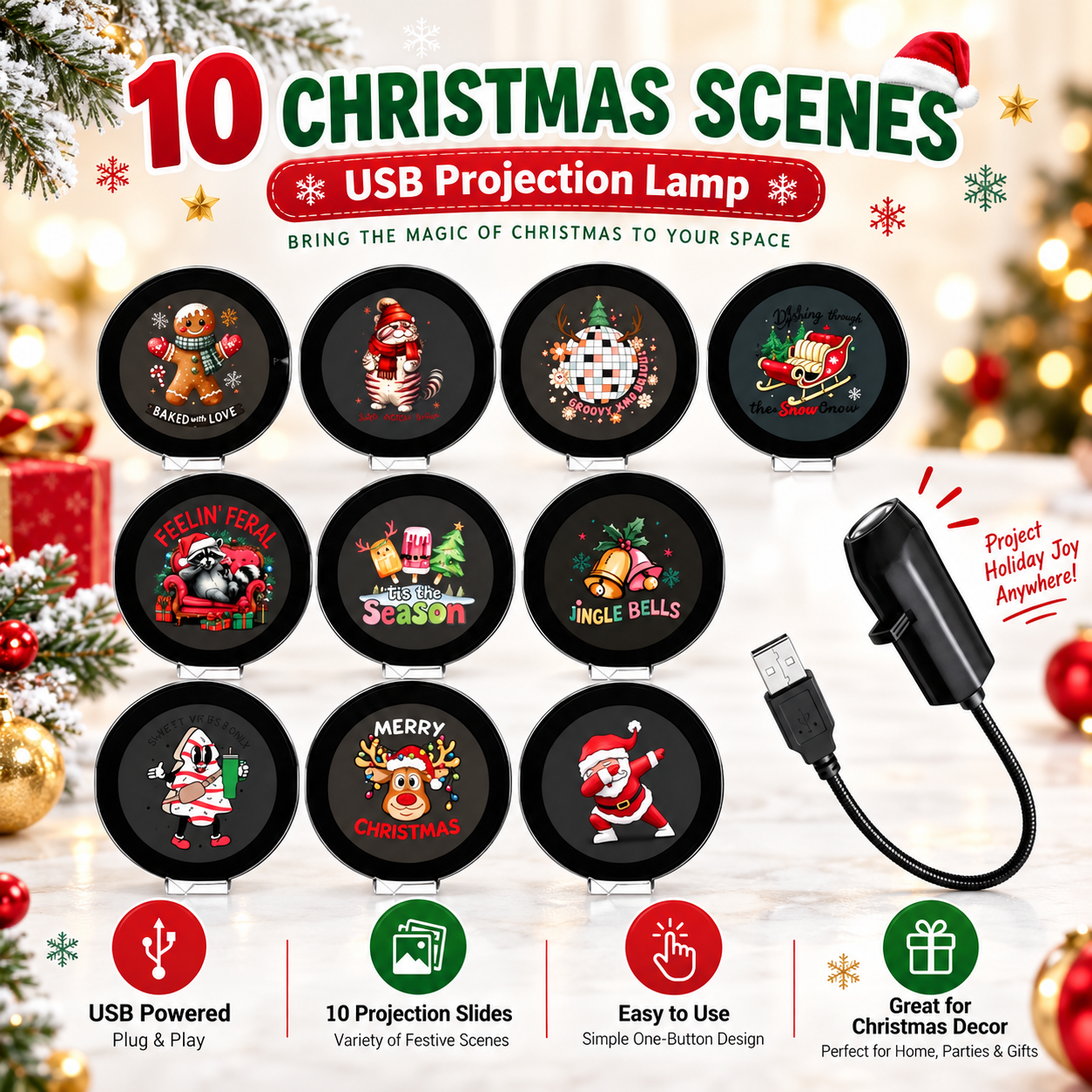 🎄🌟 Christmas Projection Night Light-Plug & Play HD Christmas Projector🎅