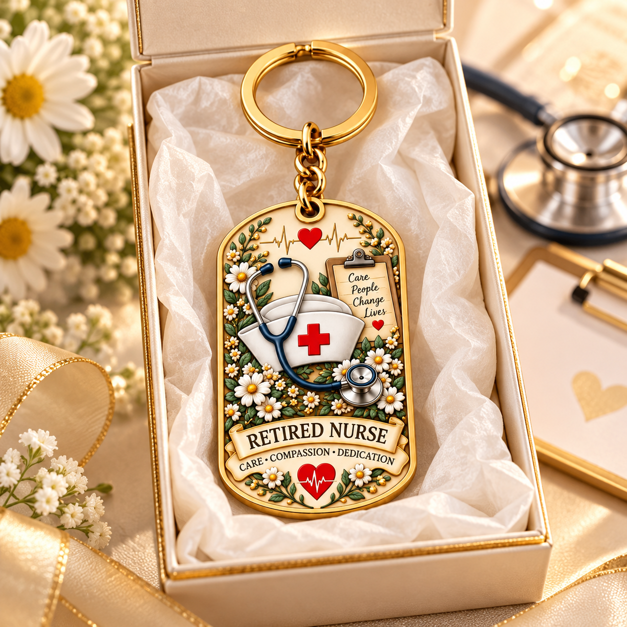 Retired Nurse career tribute keychain