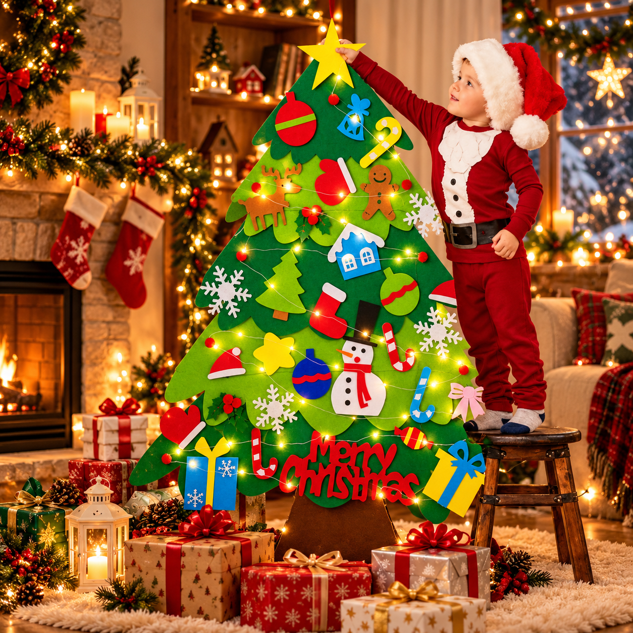 Child enjoying their own felt Christmas tree