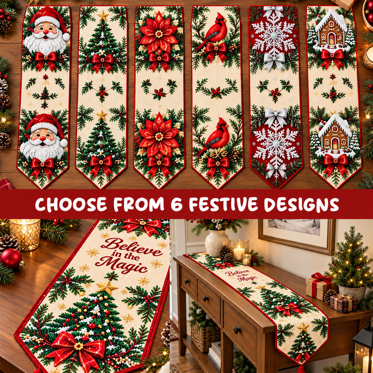 Six Christmas diamond painting table runner designs