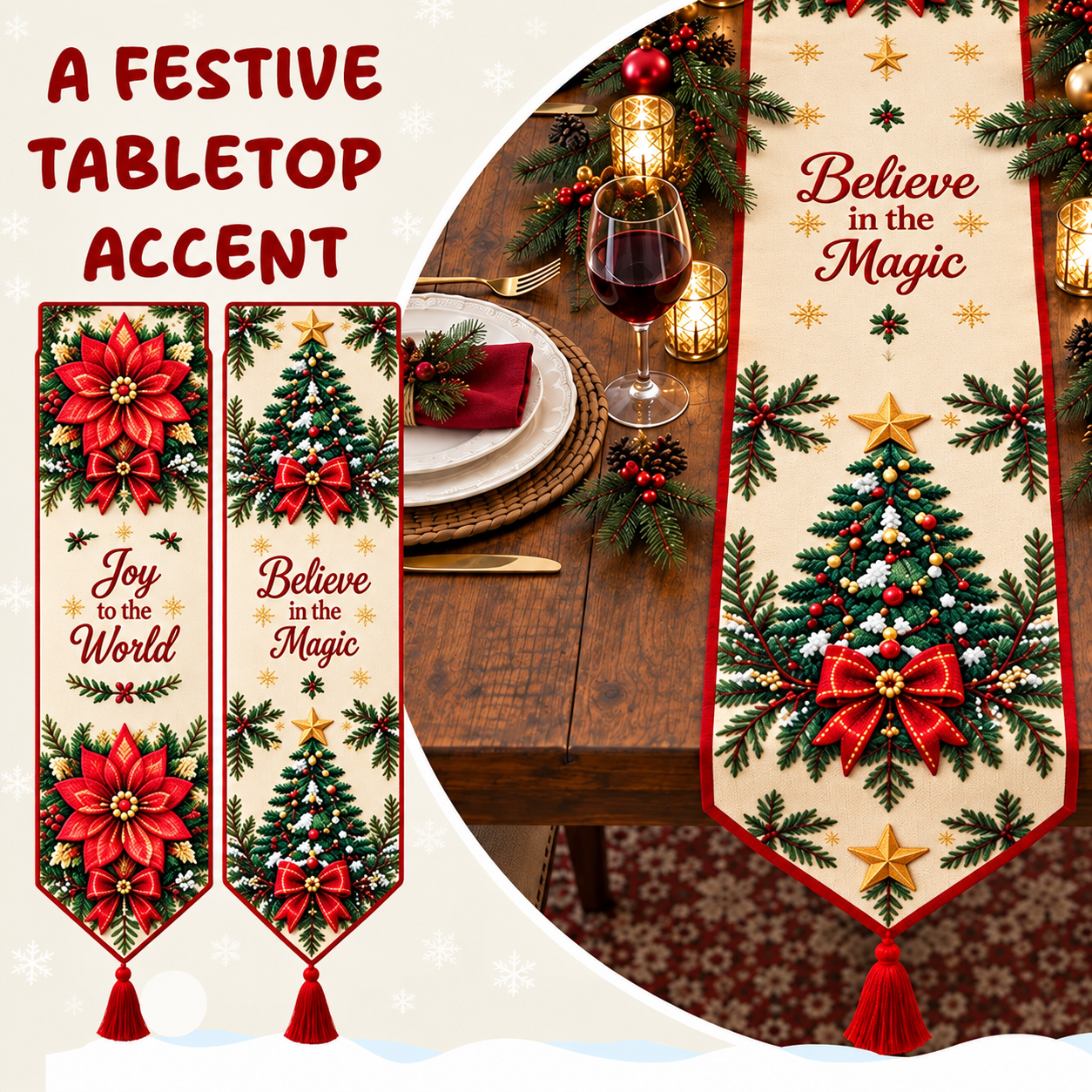 Christmas diamond painting table runner used on tabletop