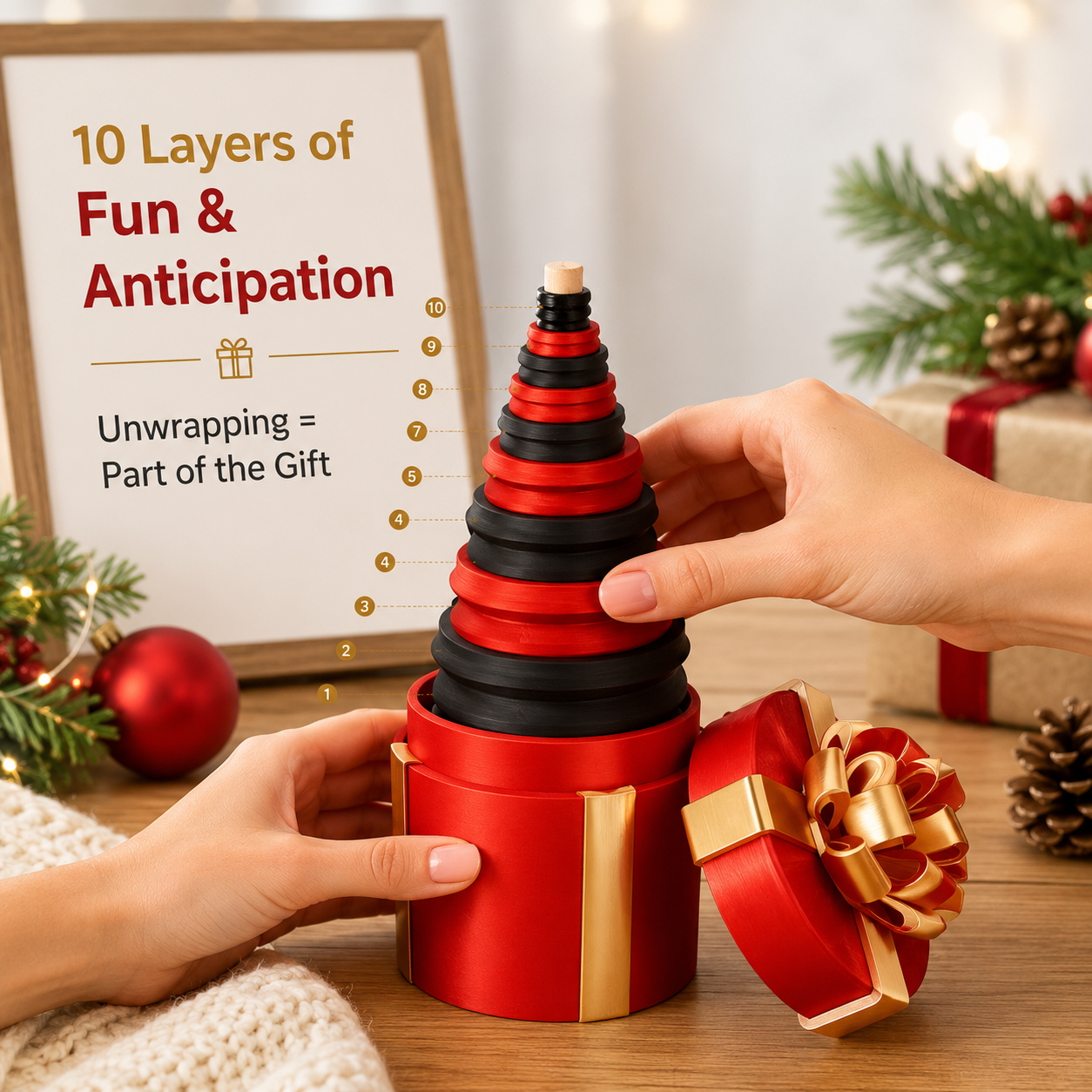 Ten nested layers inside annoying Christmas gift box