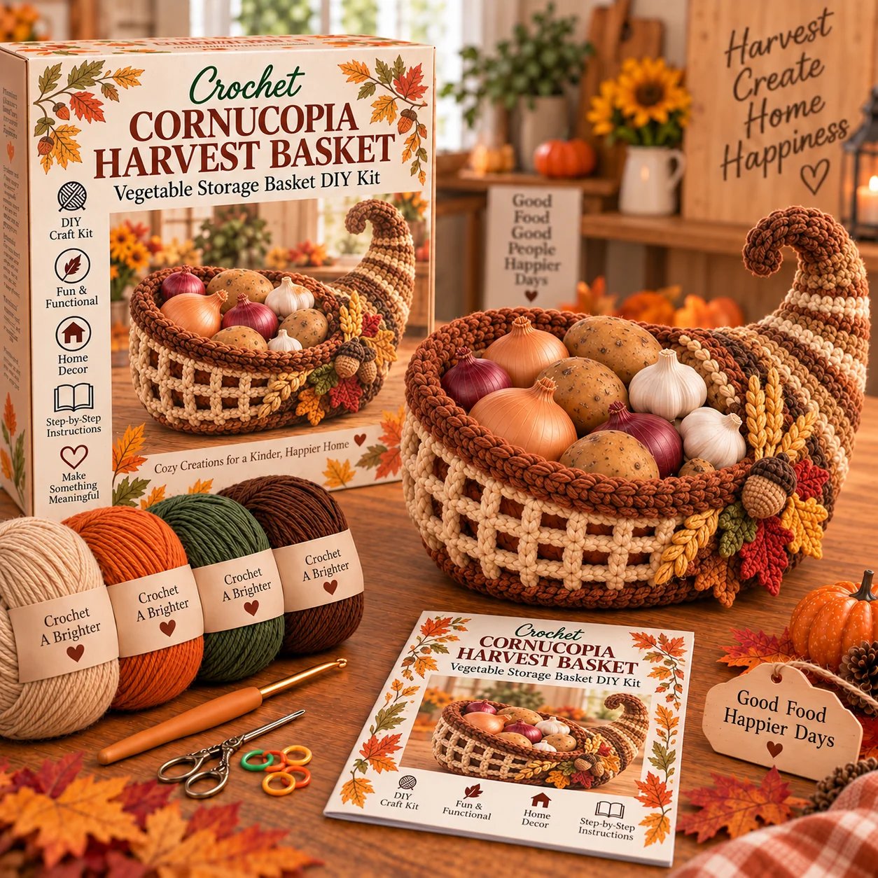 Harvest Horn cornucopia crochet basket