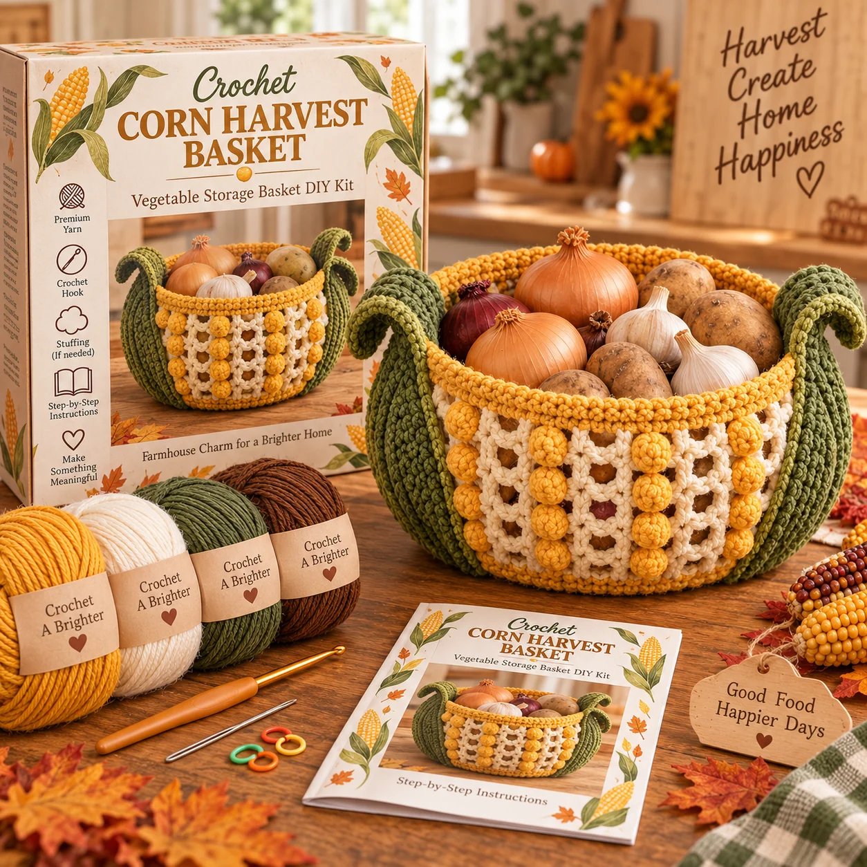 Golden Harvest corn crochet basket