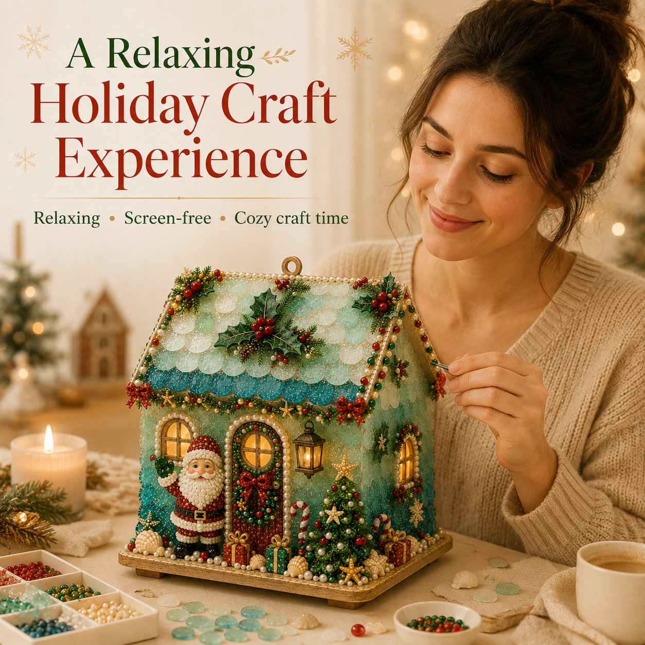 🔥Limited time 70% OFF -🎄🏡 Beginner-Friendly DIY Glowing Coastal Glass-Style Christmas Cottage Kit – A Magical Handmade Christmas Décor