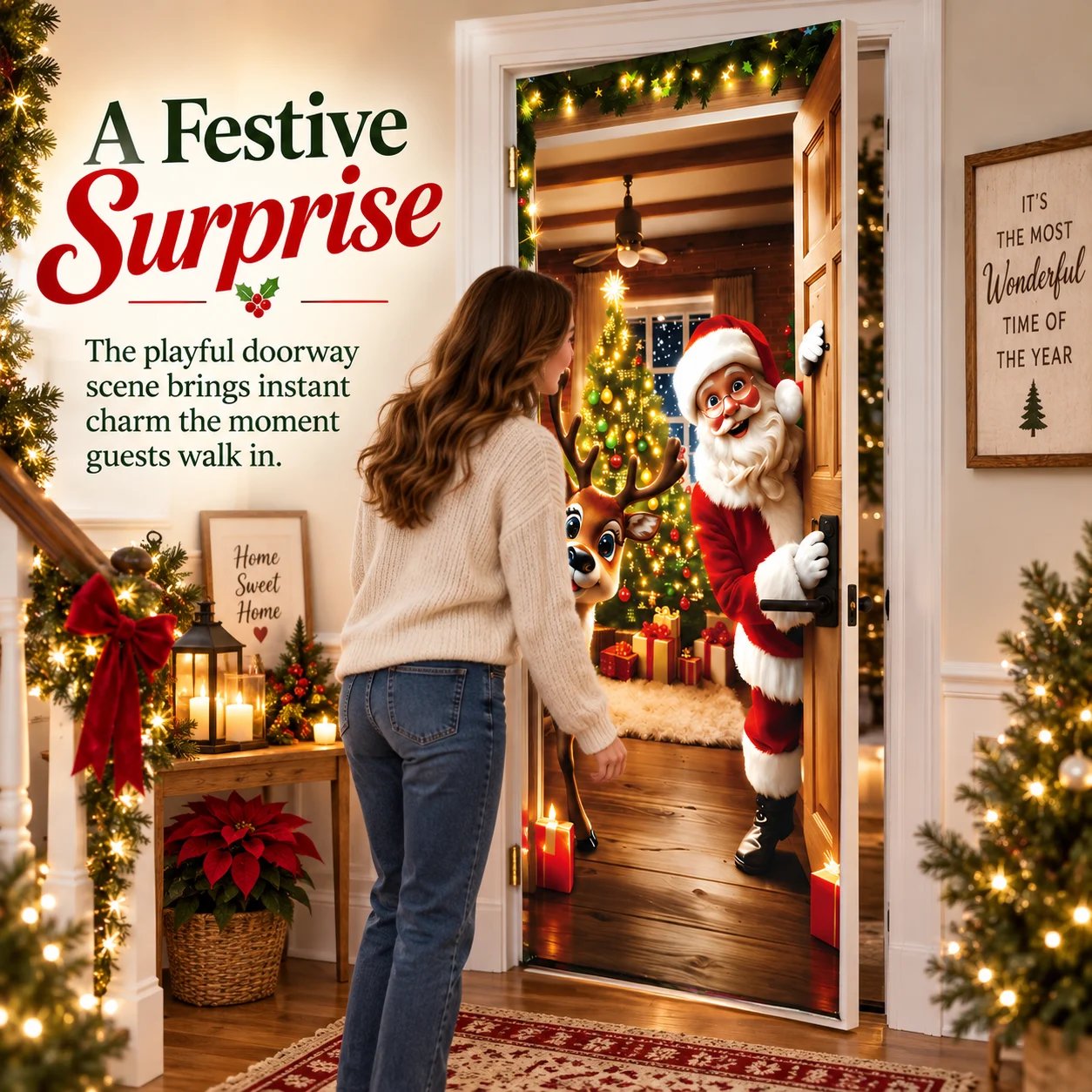 🎁LAST DAY 50% OFF –🎅 🚪Santa & Reindeer Christmas Door Cover