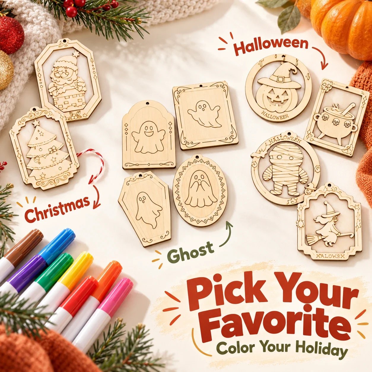 Christmas Ghost and Halloween ornament theme examples
