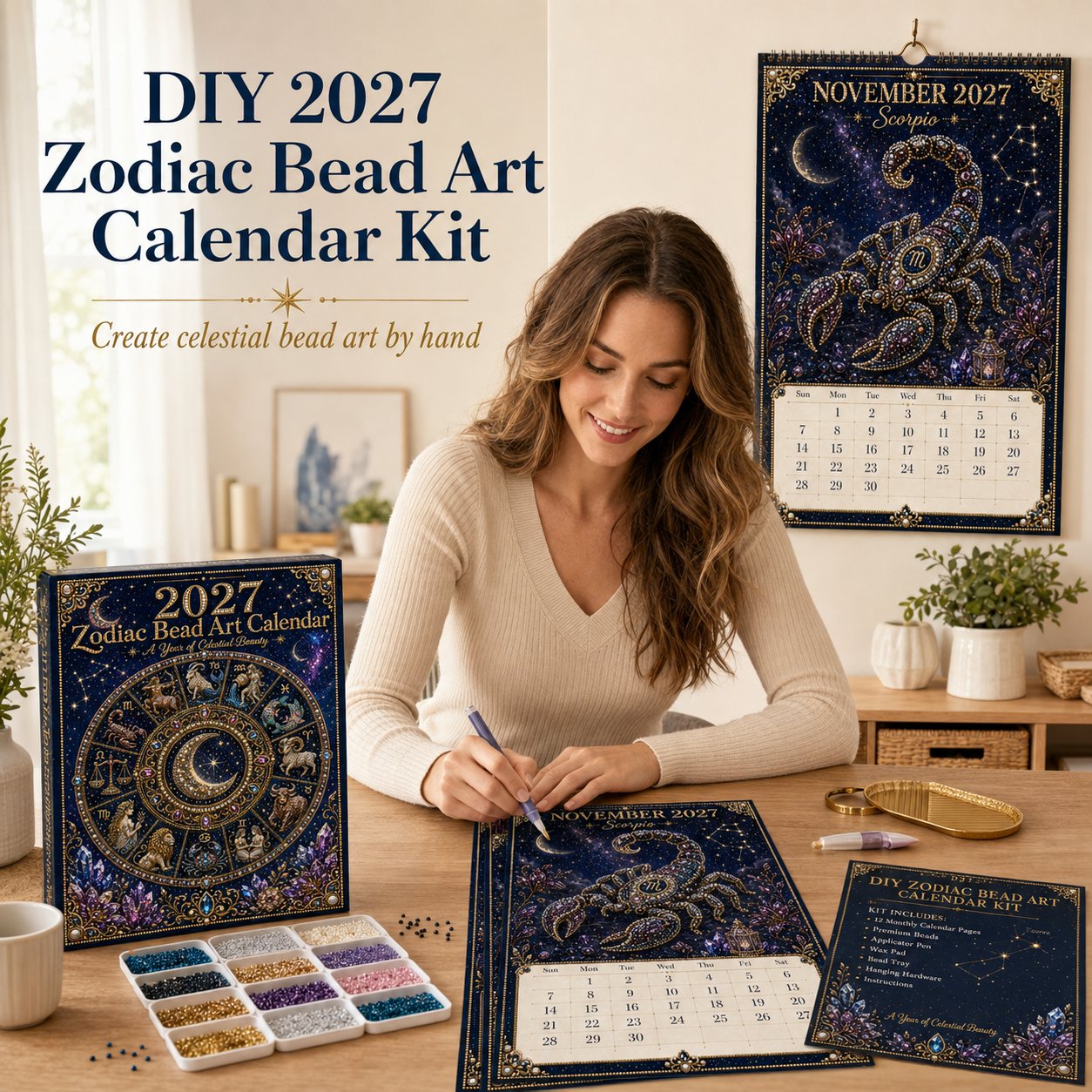 🔥Limited time 70% OFF -♈✨ Beginner-Friendly 2027 Twelve Zodiac Bead Art Calendar Kit – A Sparkling Astrology Craft Journey