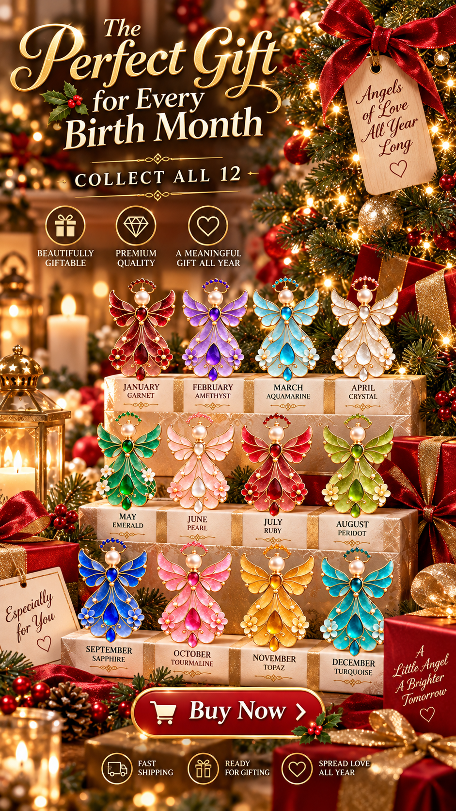 Complete twelve-month birthstone angel ornament collection