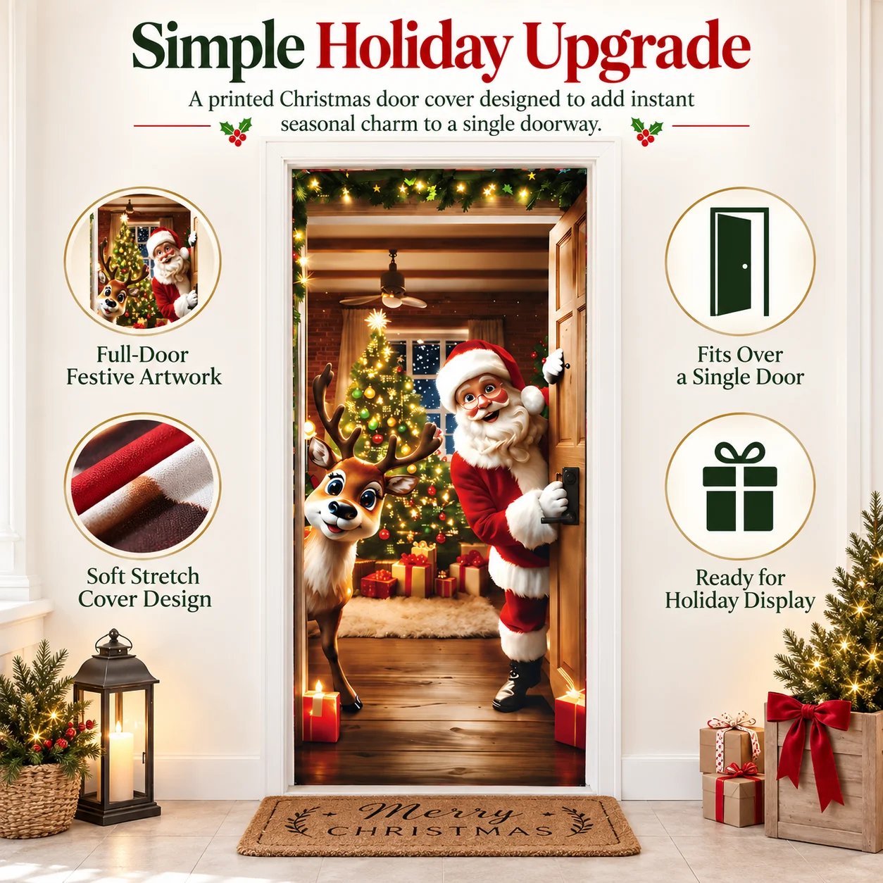 🎁LAST DAY 50% OFF –🎅 🚪Santa & Reindeer Christmas Door Cover