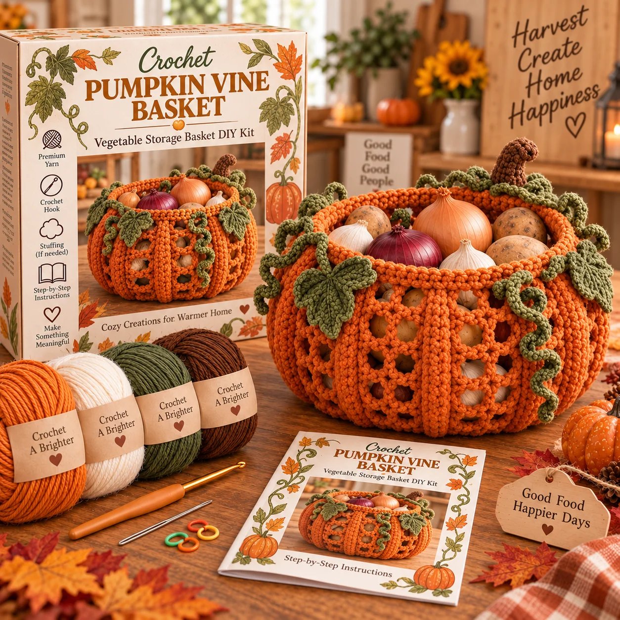 🎁LIMITED‑TIME 50% OFF! 🍂🧶 Harvest Basket Crochet DIY Kit – Charming Vegetable Storage & Fall Décor