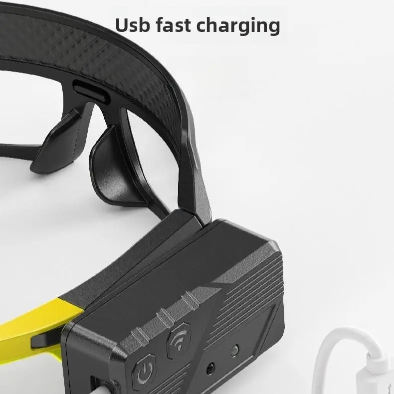 LED Glasses Rechargeable Headlight with Motion Sensor and Touch Control, 5 Modes USB C Lighted Glasses for Night Running,Camping, Fishing, Cycling, Hiking, Hands-Free Lighting (Yellow)
