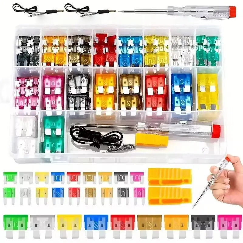 306PCS Car Blade Fuse Assortment Set with Colorful Plastic Pallets, Car Circuit Tester Accessory for Automotive, Motorcycle, Truck & Golf Cart Repairs