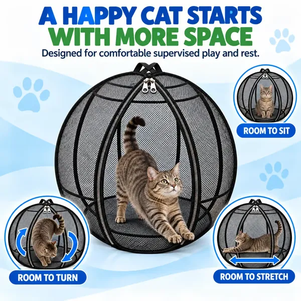 Homeupup - 🐱 Pop-Up Cat Outdoor Playpen — Let Your Cat Explore Freely But Safely | Portable Mesh Haven for Backyard & Travel