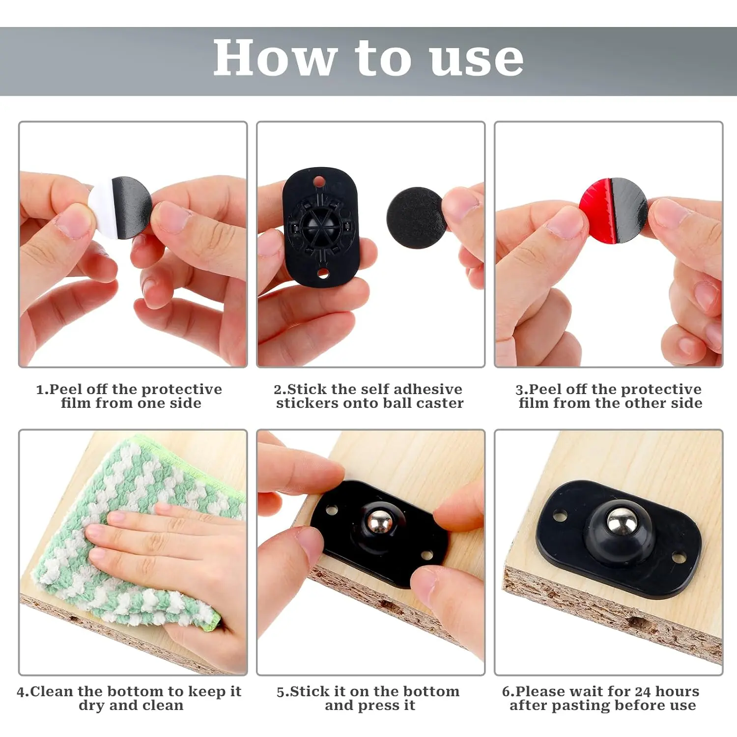 16 Pcs Self Adhesive Mini Caster Wheels 360° Swivel Mini Appliance Rollers Smooth Rotation Appliance Ball Sliders Universal Wheel Transfers for Storage Box Small Furniture Kitchen Appliances