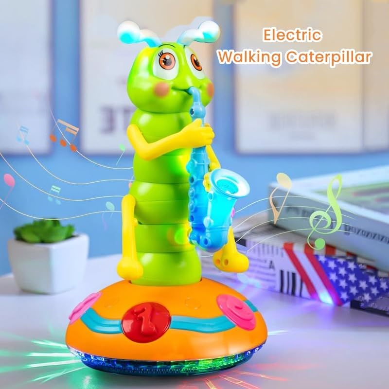 Children's Electric Caterpillar Saxophone Musical Toys, Dancing Saxophone Caterpillar,Baby Sensory Toys with LED Lights for Toddler Boys Girls