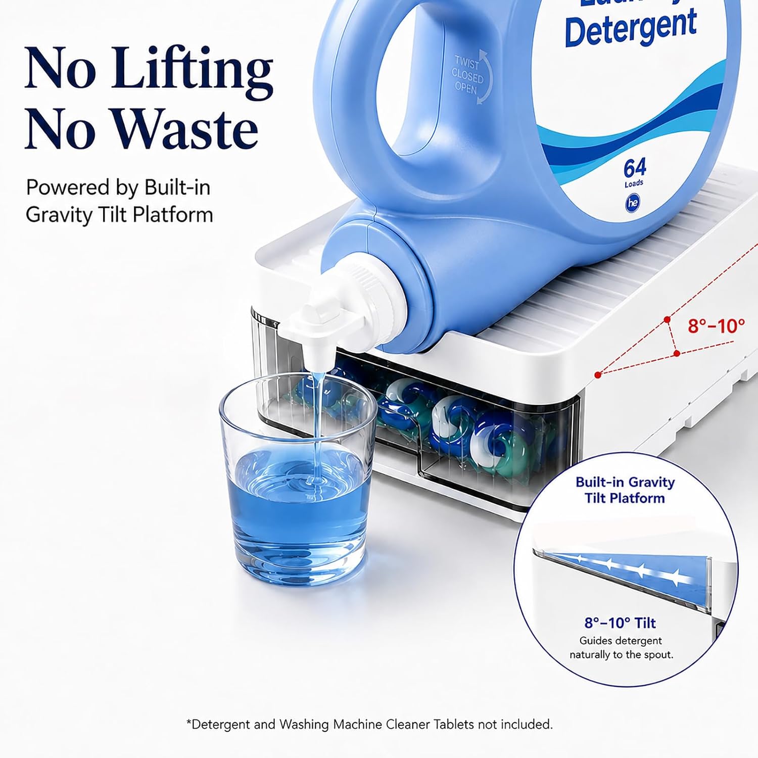 3-in-1 Laundry Detergent Organizer Stand with Pod Storage Drawer & Drip Tray, Detergent Dispenser Holder for Large Bottles, Laundry Capsule Storage Box