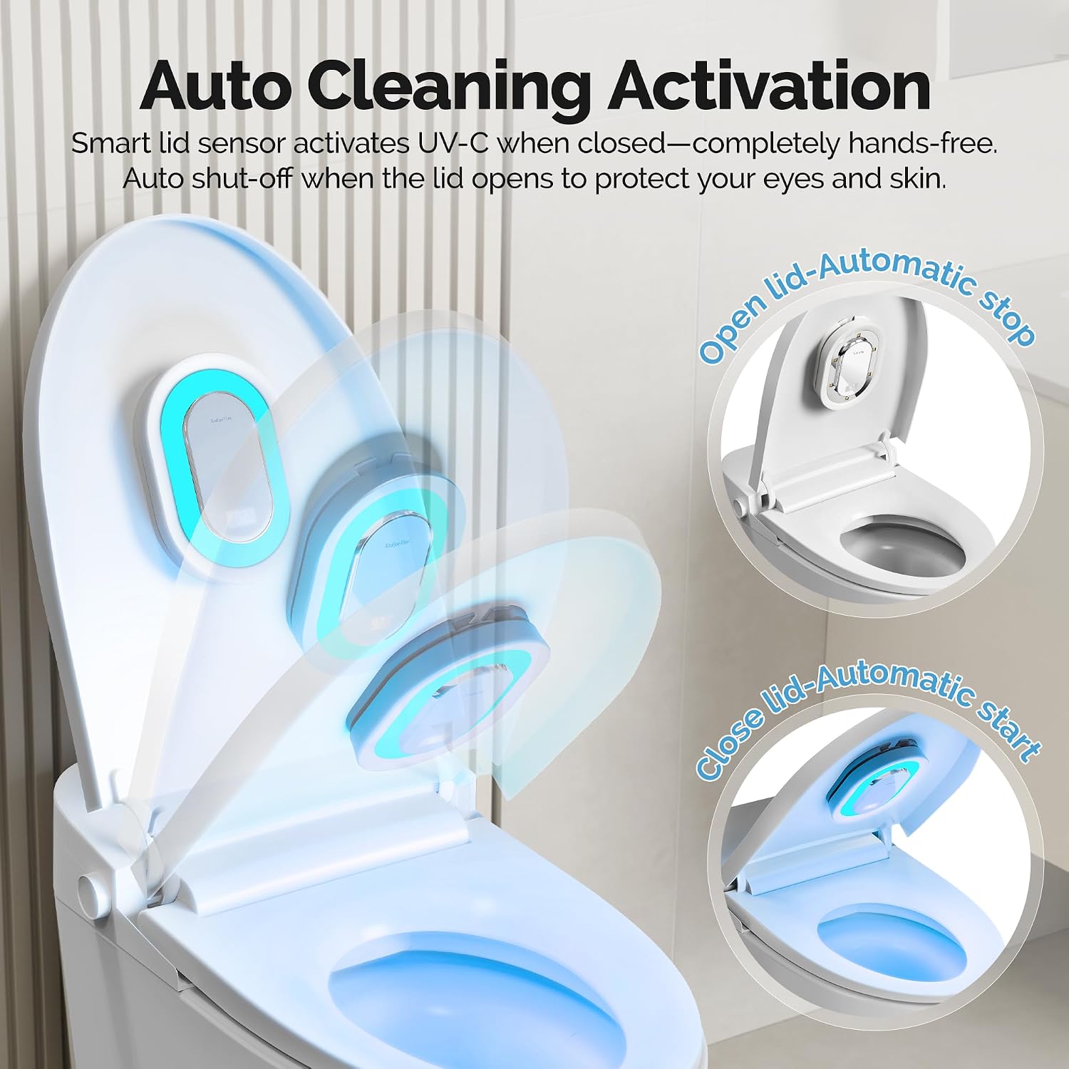 Homeupup - Smart Toilet UV-C Sanitizing &Odor-Control System - Automatic Toilet Cleaner Chemical-Free Deodorizer with Safety Sensor & Long-Life Rechargeable Battery