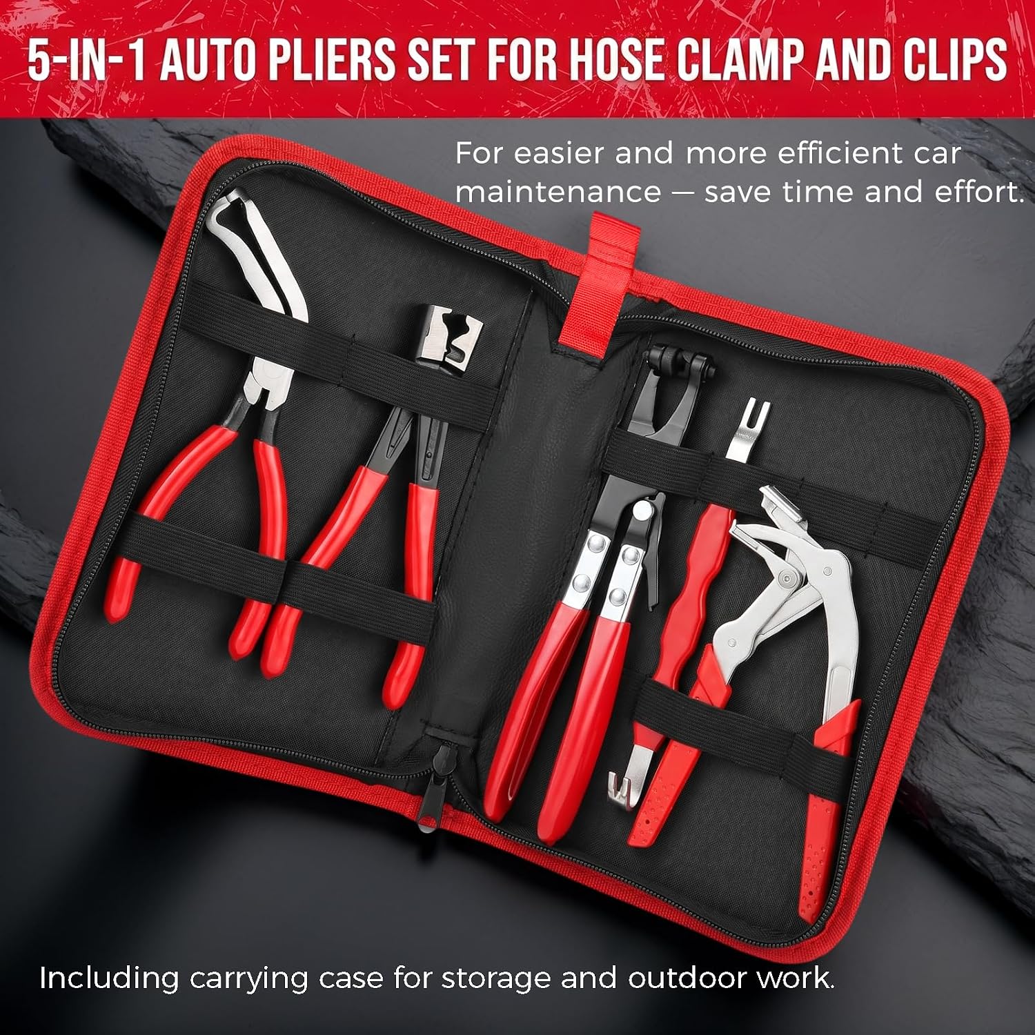 5-Piece Automotive Electrical Disconnect & Trim Removal Tool Kit, Connector & Terminal Removal, Hose Clamp Pliers for Wire Harness, Sensor Plugs & Car Clips