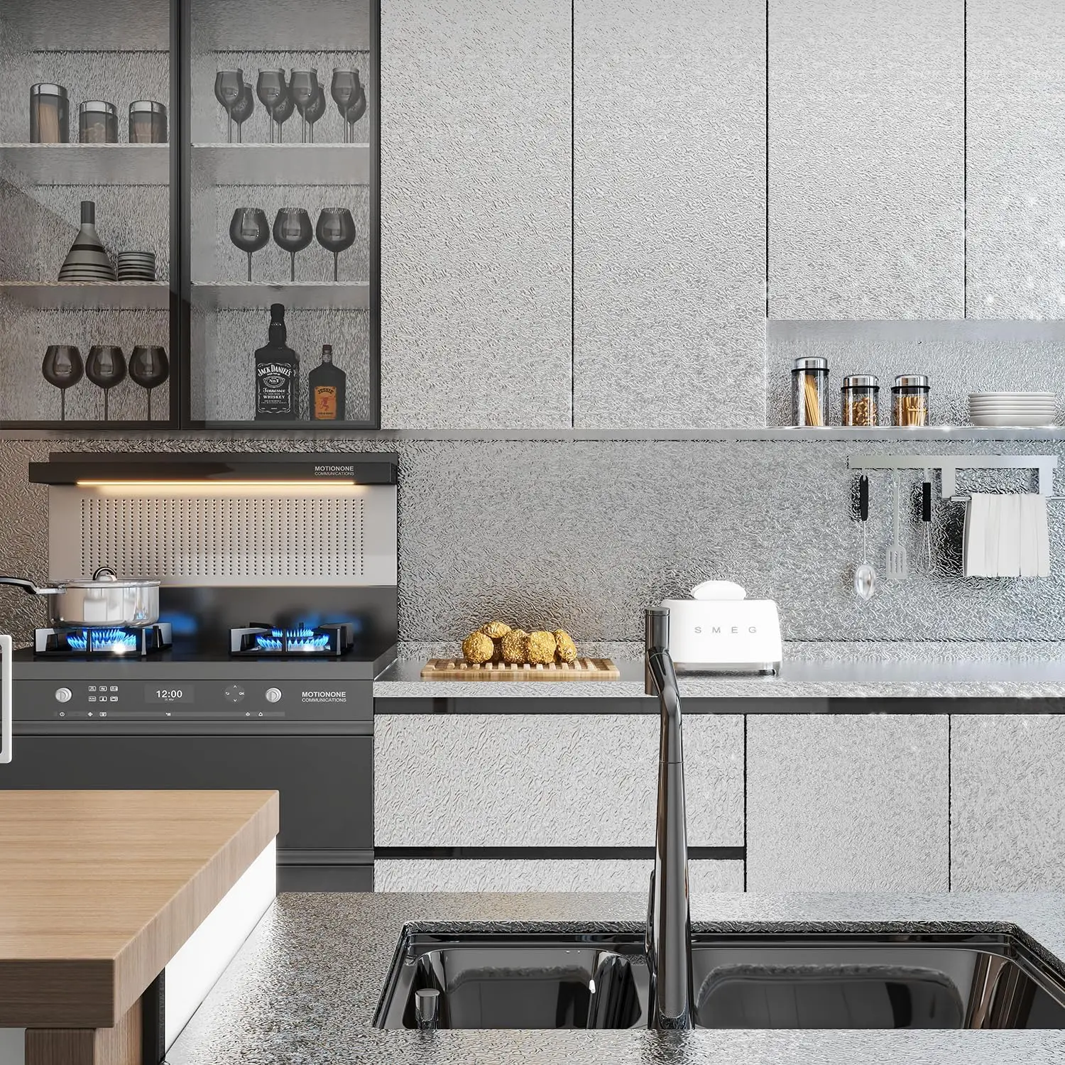 Livelynine Silver Contact Paper for Kitchen Oil Proof Waterproof Sticker Aluminum Foil Kitchen Wallpaper Backsplash Peel and Stick Self Adhesive Shelf Liners for Drawer Removable