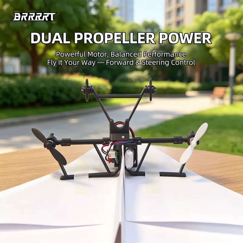 BRRRRT Power-Up RC Paper Airplane Kit with Gyro Stabilizer – DIY Electric Remote Control Plane with Dual Propellers, Lightweight Foldable Flying STEM Toy for Kids & Adults, Perfect Birthday Gift