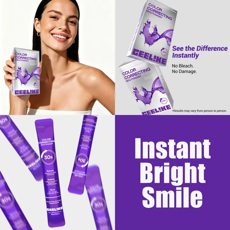 Homeupup - CEELIKE Color Correcting Mouthwash, Brightens Teeth, Freshens Breath with Essential Oils