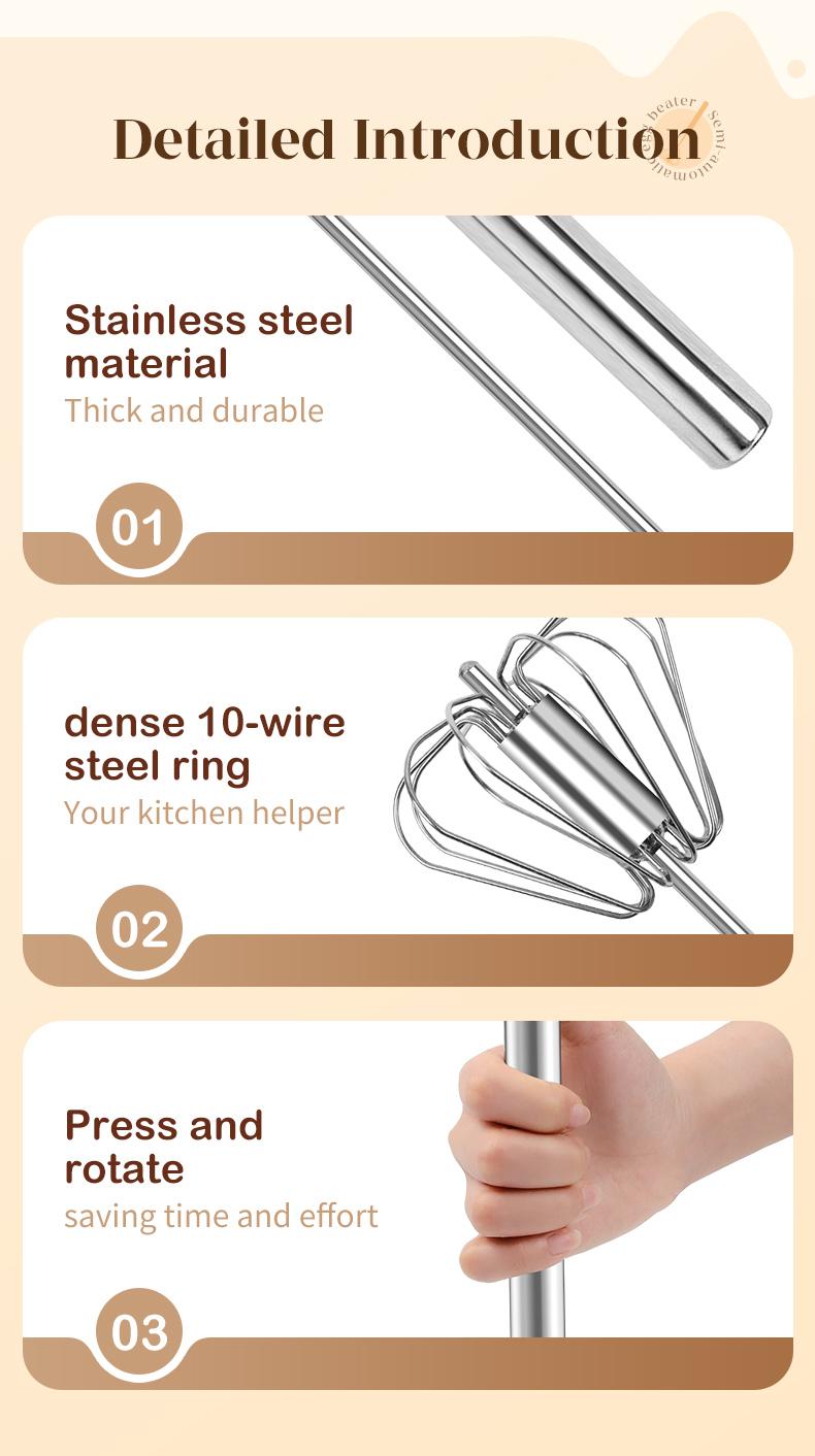 AA Stainless Steel Hand-Push Rotary Whisk - Food-Grade Rust-Resistant Kitchen Utensil with Sturdy Riveted Construction, Semi-Automatic Design for Coffee, Egg Whisking Tasks, Easy to Clean AA Stainless Steel Hand-Push Rotary Whisk - Food-Grade Rust-Resistant Kitchen Utensil with Sturdy Riveted Construction, Semi-Automatic Design for Coffee, Egg Whisking Tasks, Easy to Clean