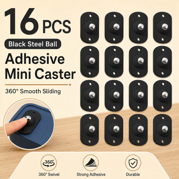 16 Pcs Self Adhesive Mini Caster Wheels 360° Swivel Mini Appliance Rollers Smooth Rotation Appliance Ball Sliders Universal Wheel Transfers for Storage Box Small Furniture Kitchen Appliances