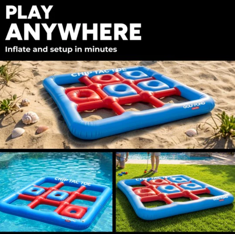Chip Tac Toe Floating Pool Game - 4FT Inflatable Tic Tac Toe Pool Toy for Adults & Teens, Outdoor Games, Pool Party Games, Backyard Games & Yard Games