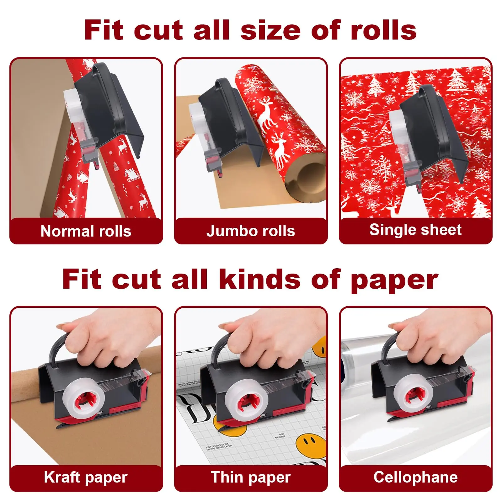 2-in-1 Wrapping Paper Cutter & Tape Dispenser