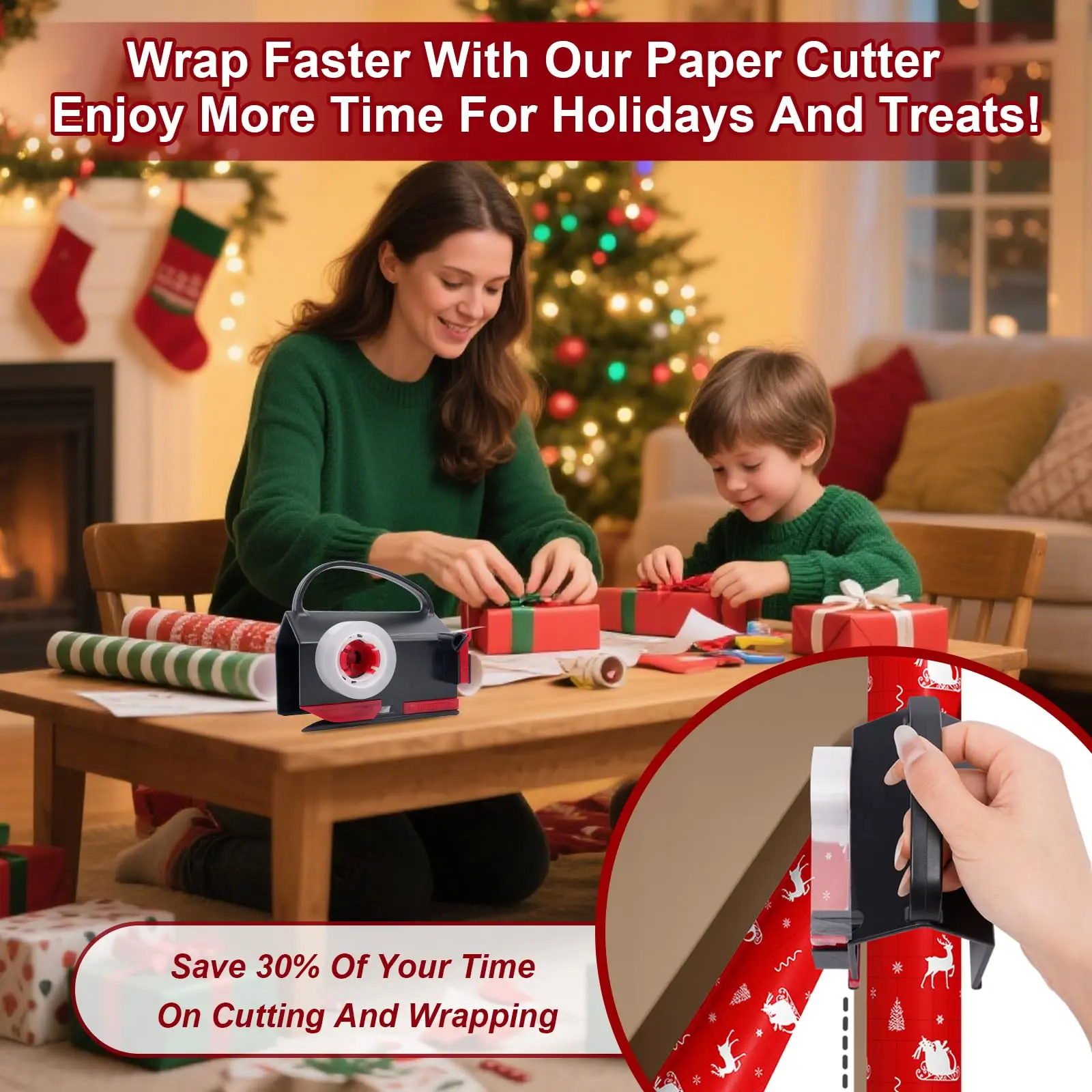 2-in-1 Wrapping Paper Cutter & Tape Dispenser