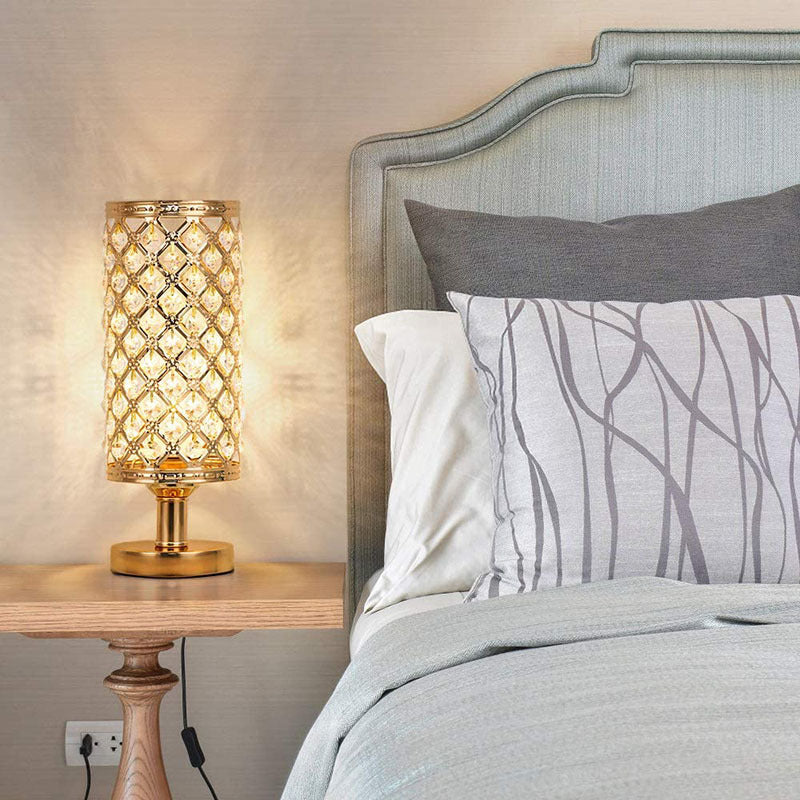 Modern Crystal Table Lamp Warm Gold Metal 12 In