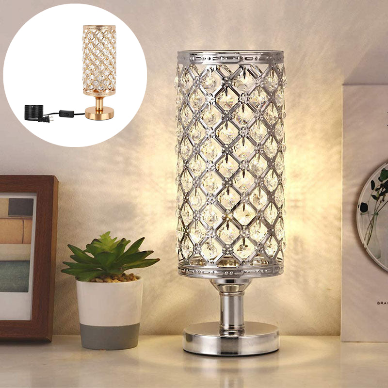 Modern Crystal Table Lamp Warm Gold Metal 12 In