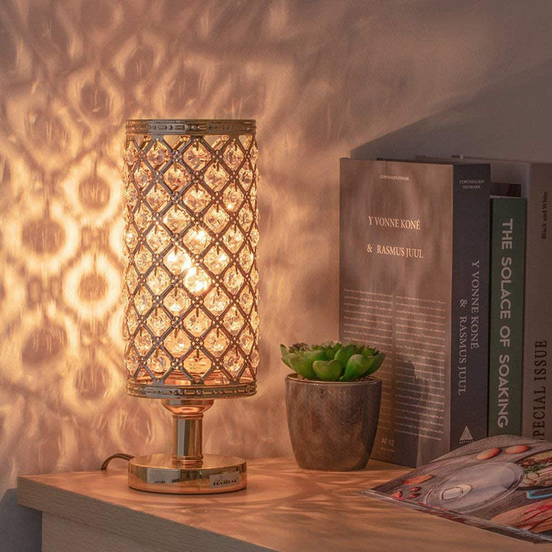 Modern Crystal Table Lamp Warm Gold Metal 12 In
