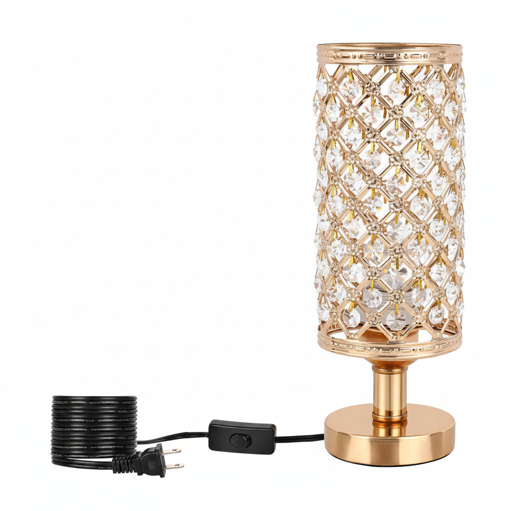 Modern Crystal Table Lamp Warm Gold Metal 12 In