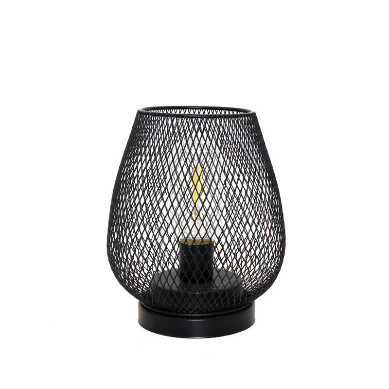 Retro Iron Art Table Lamp Battery Night Light Hollow Birdcage