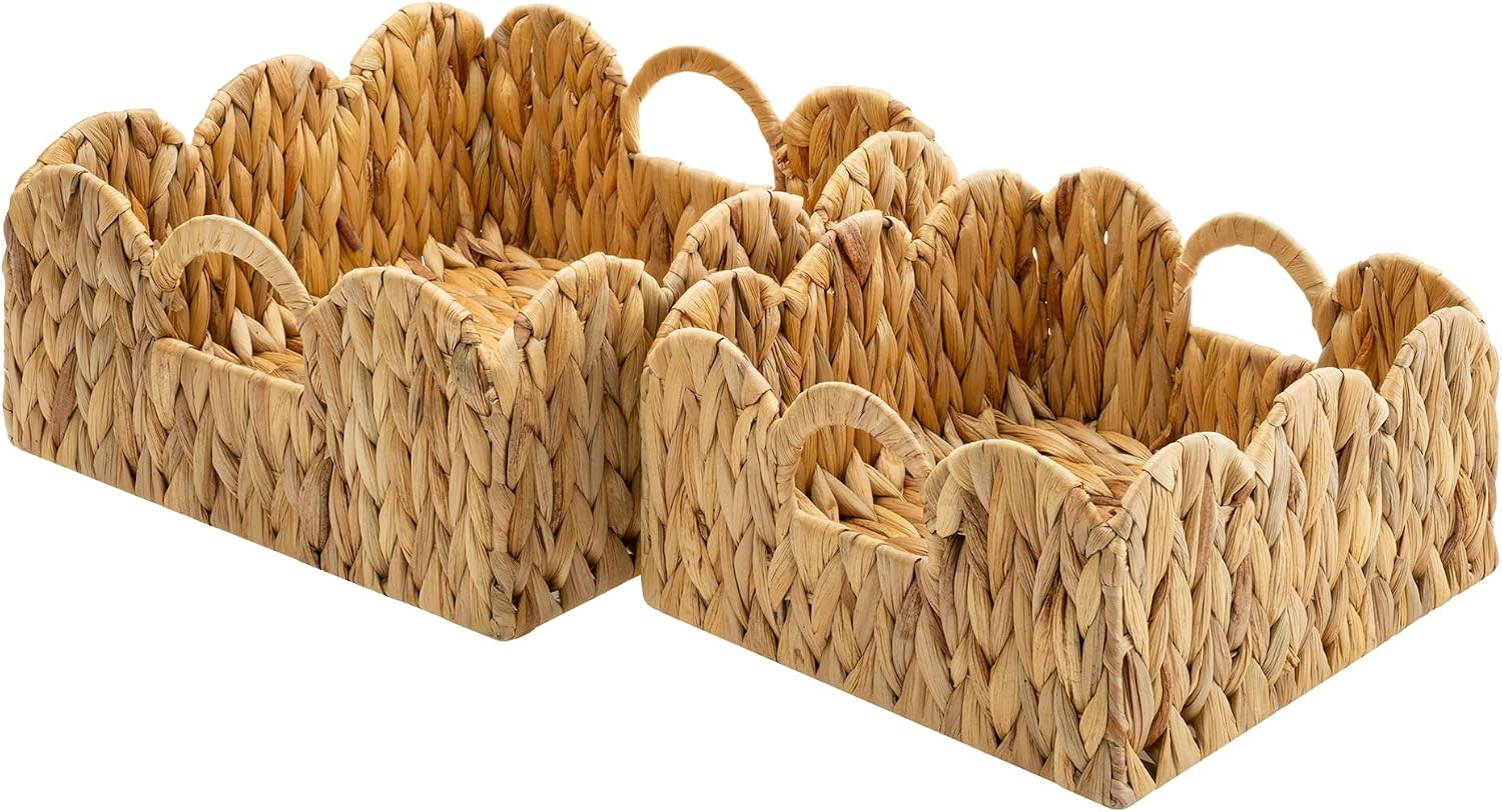 Wicker Storage Baskets for Shelves, Wicker Baskets for Organizing, Waterproof Woven Basket for Pantry