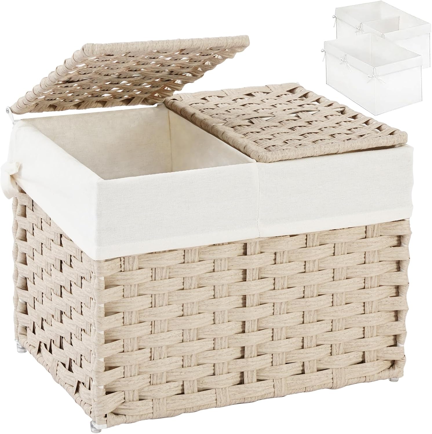 Storage Basket with Lid Rattan Woven Storage Baskets with 2 Separate Lids