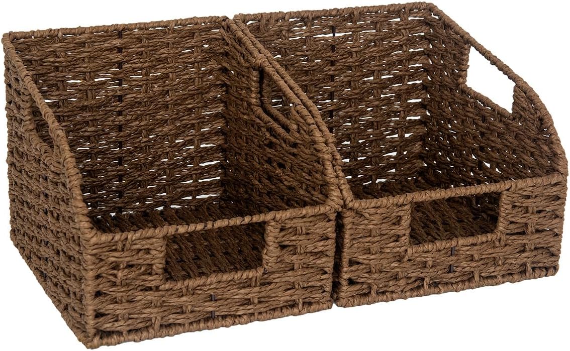 Pantry Baskets for Organizing, Wicker Basket with Built-in Handles, Handwoven Wicker Storage Baskets