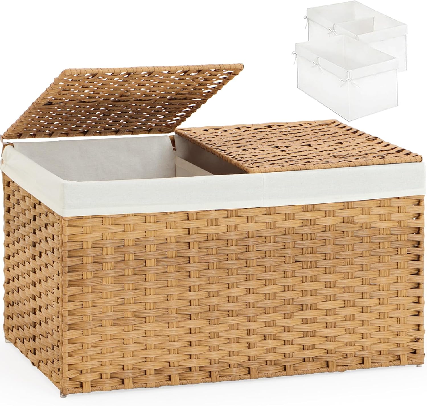 Storage Basket with Lid Rattan Woven Storage Baskets with 2 Separate Lids