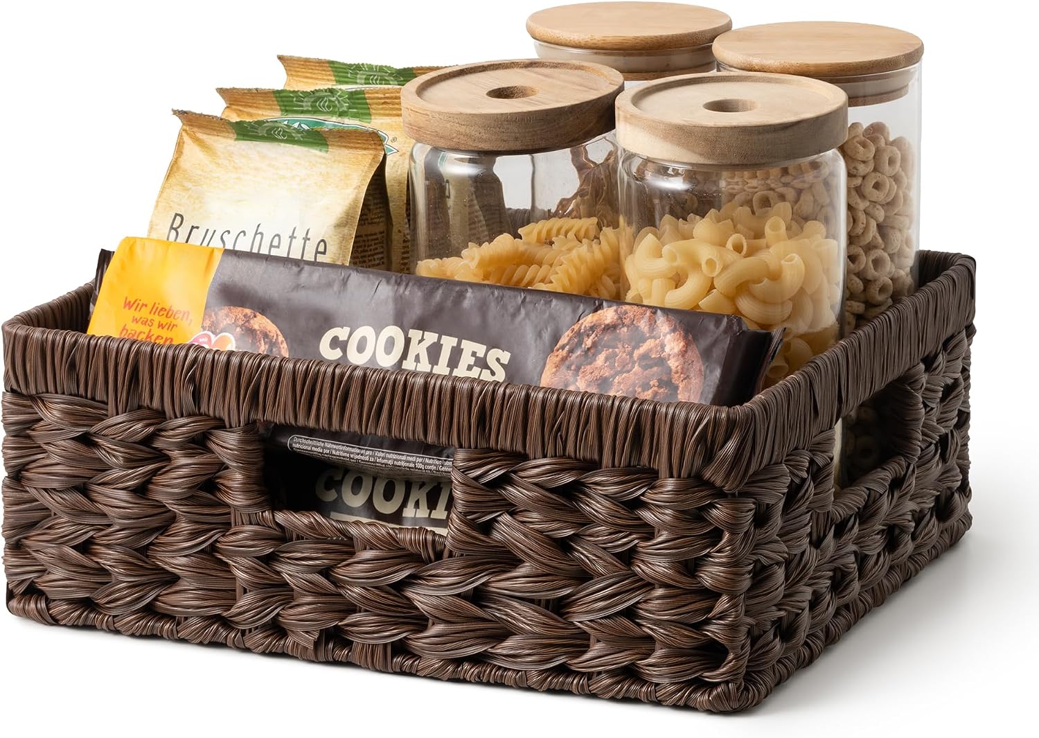 Wicker Storage Baskets for Shelves, Wicker Baskets for Organizing, Waterproof Woven Basket for Pantry