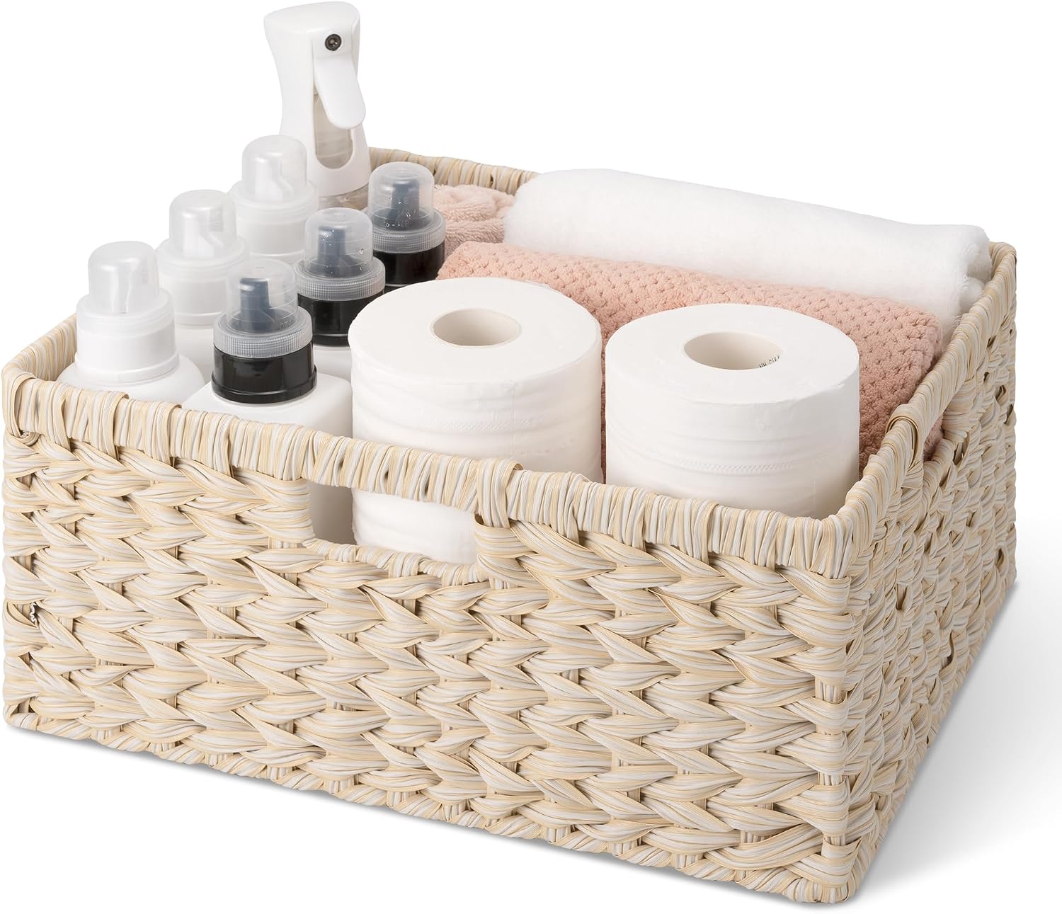 Wicker Storage Baskets for Shelves, Wicker Baskets for Organizing, Waterproof Woven Basket for Pantry