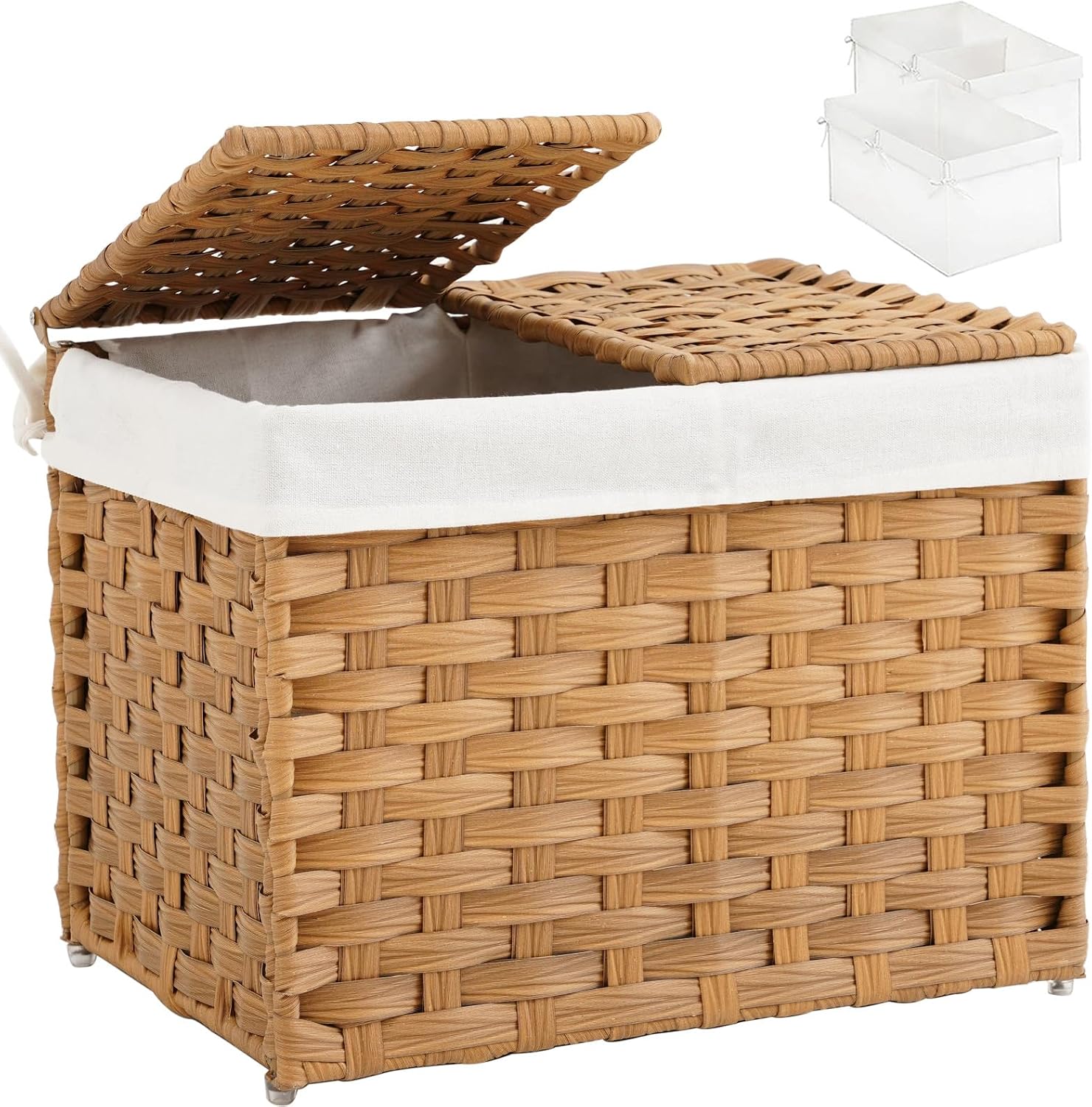 Storage Basket with Lid Rattan Woven Storage Baskets with 2 Separate Lids