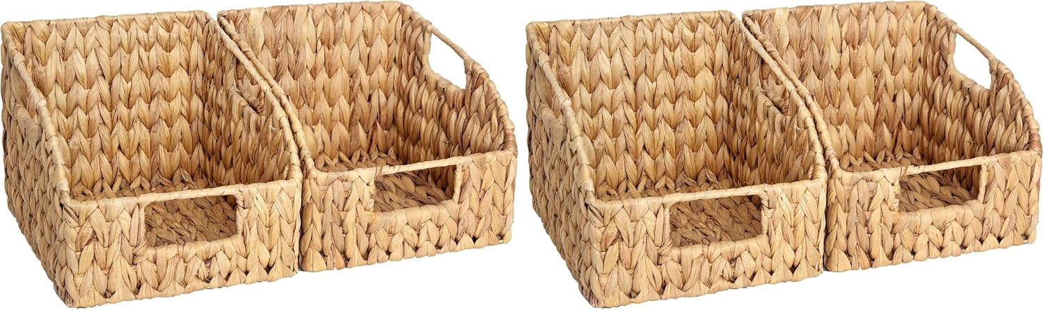 Pantry Baskets for Organizing, Wicker Basket with Built-in Handles, Handwoven Wicker Storage Baskets