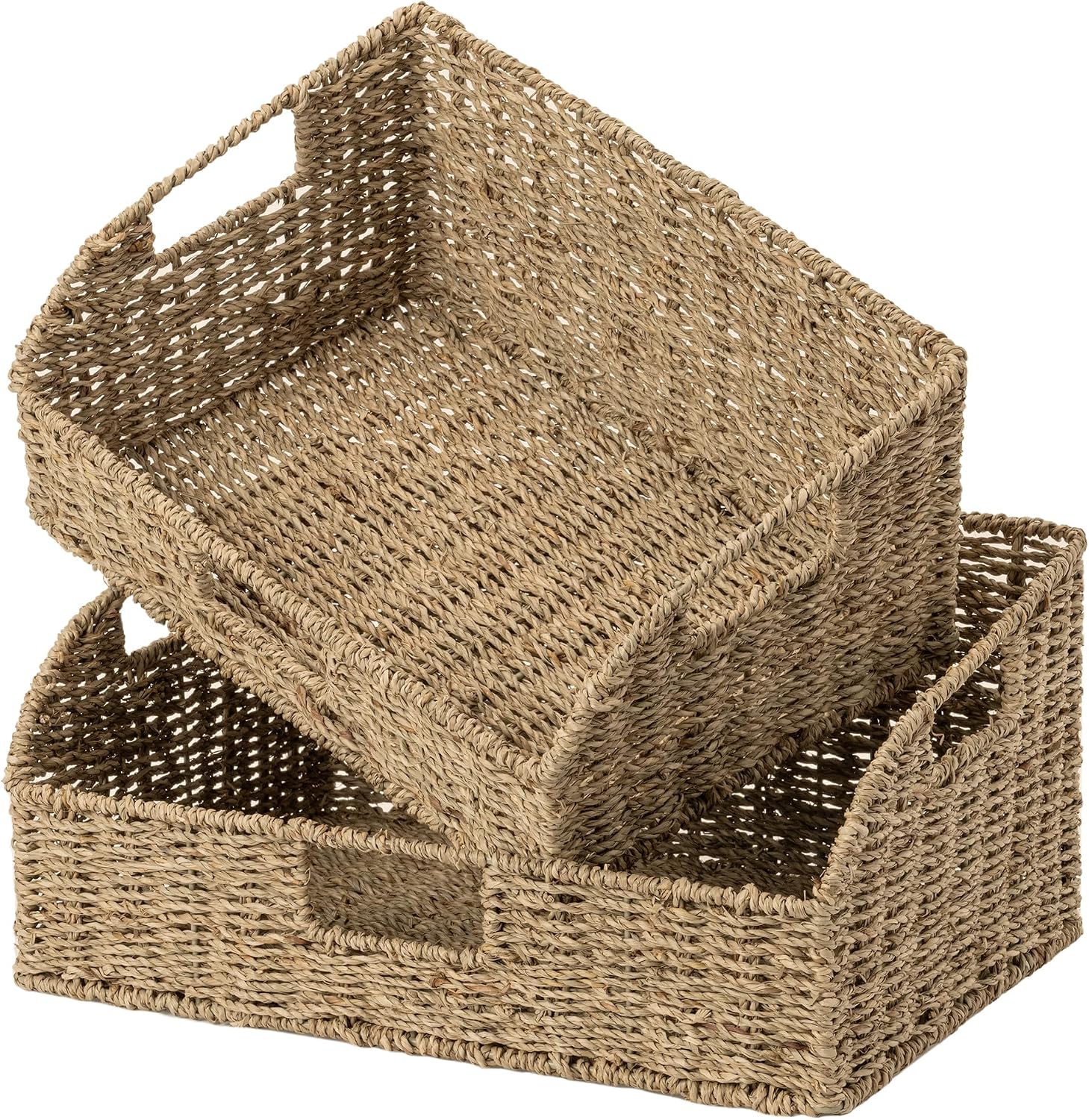 Pantry Baskets for Organizing, Wicker Basket with Built-in Handles, Handwoven Wicker Storage Baskets