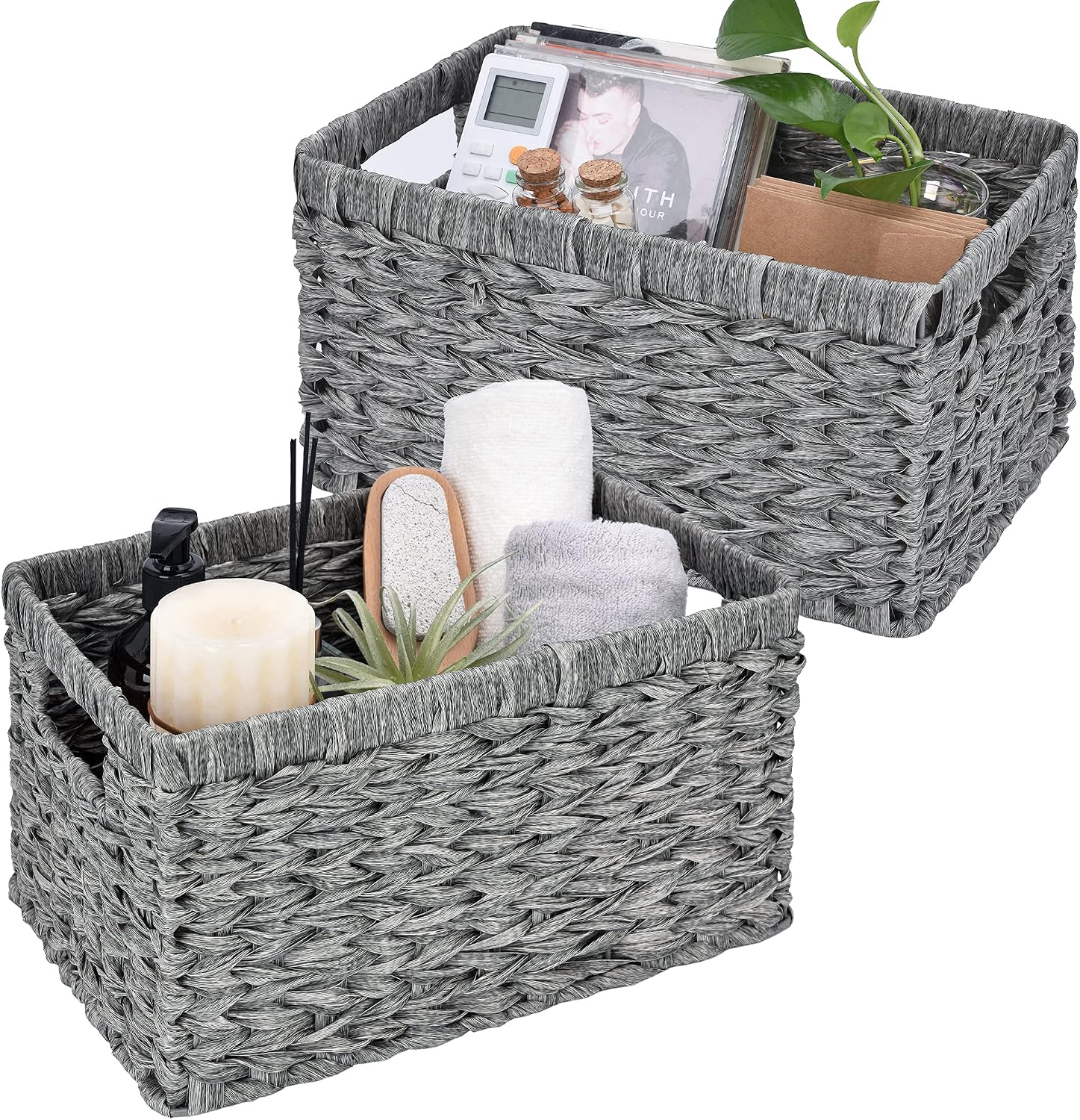 Wicker Storage Baskets for Shelves, Wicker Baskets for Organizing, Waterproof Woven Basket for Pantry