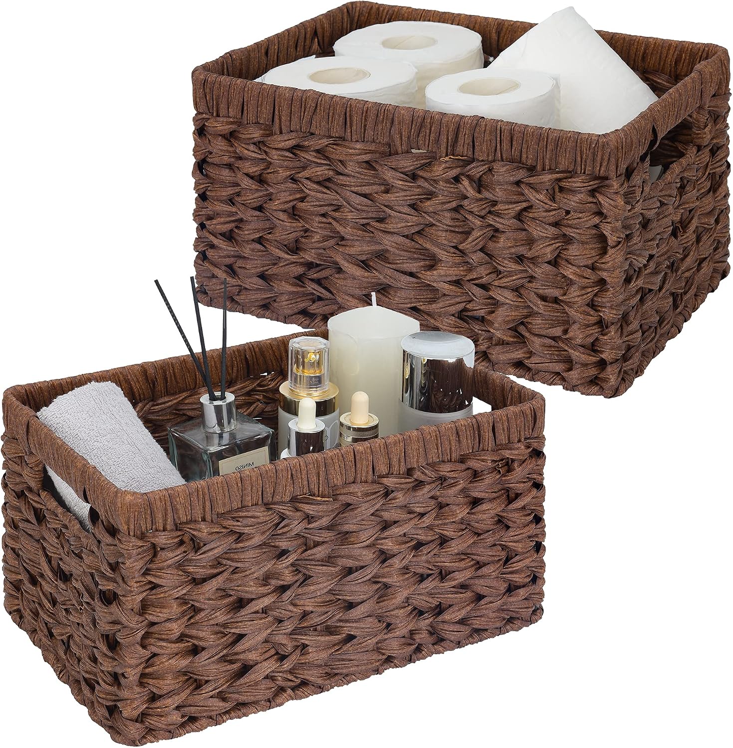 Wicker Storage Baskets for Shelves, Wicker Baskets for Organizing, Waterproof Woven Basket for Pantry