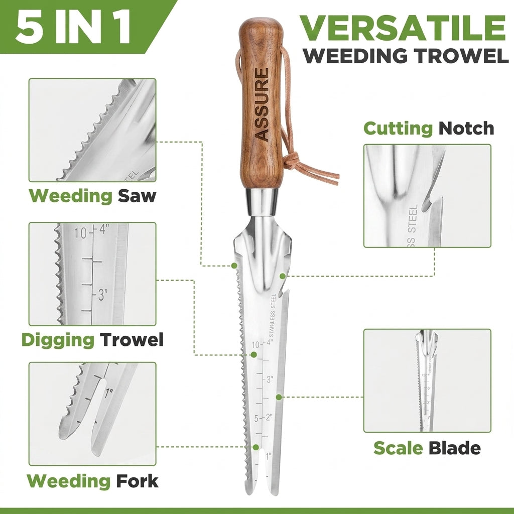 5-in-1 Stainless Steel Garden Weeding Trowel